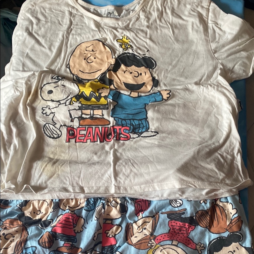 Peanuts Pajama Set White and Blue Cartoon Design